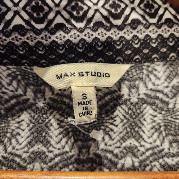 Max Studio Womens Black White Tribal Print Open Kimono Top Size Small Flowy - Picture 2 of 10